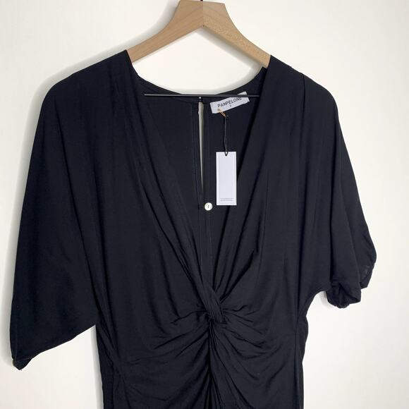 Pampelone Giselle Midi Dress Black Plunge Neck Front Twist Womens Small New - Picture 9 of 16
